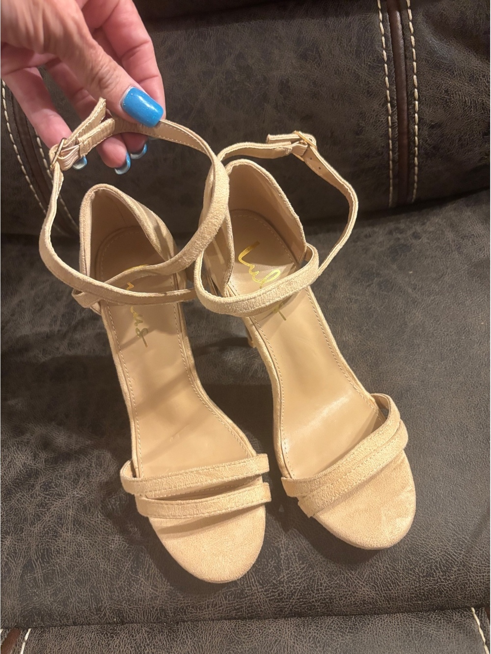 Lulus Nude Faux Suede Ankle Strap Stiletto Heels – Women’s Size 7